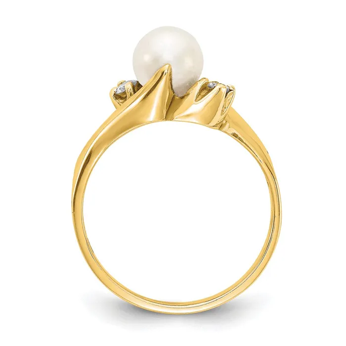 Goldia Rings 14k Yellow Gold 6mm FW Cultured Pearl VS Diamond ring