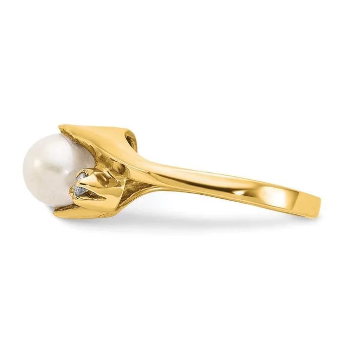 Goldia Rings 14k Yellow Gold 6mm FW Cultured Pearl VS Diamond ring