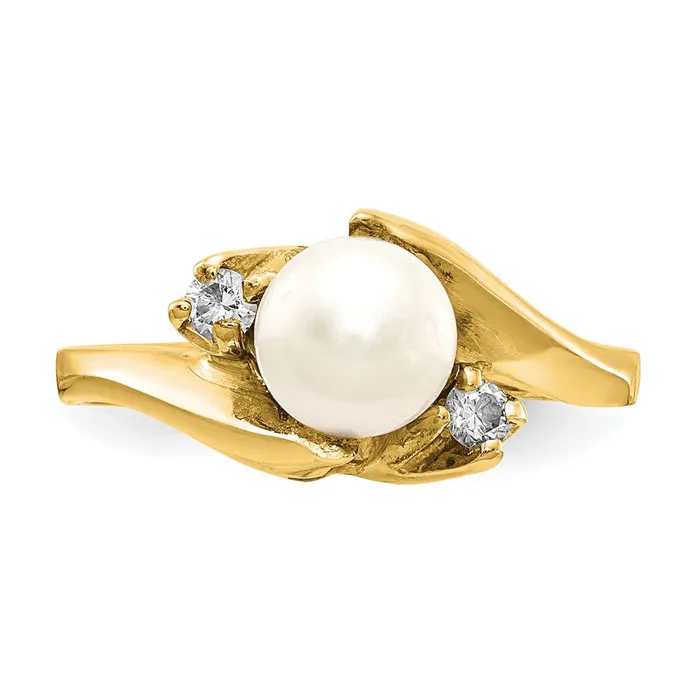 Goldia Rings 14k Yellow Gold 6mm FW Cultured Pearl VS Diamond ring