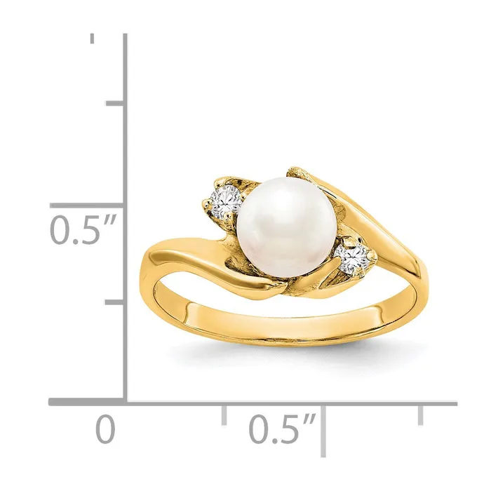Goldia Rings 14k Yellow Gold 6mm FW Cultured Pearl VS Diamond ring
