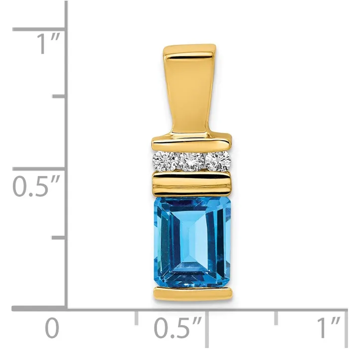 Goldia Rings 14k Yellow Gold 8x6mm Emerald Cut Blue Topaz AAA Diamond Slide
