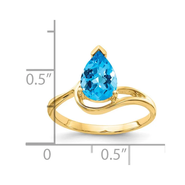 Goldia Rings 14K Yellow Gold 9x6mm Pear Blue Topaz Checker ring