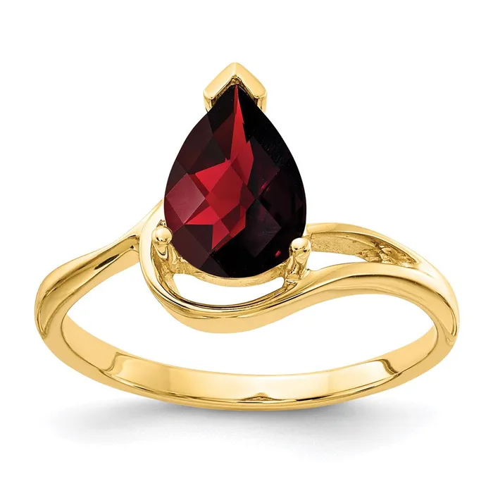 Goldia Rings 14K Yellow Gold 9x6mm Pear Garnet Checker ring