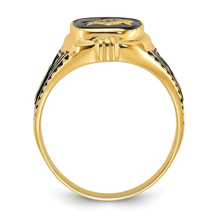 Goldia Rings 14k Yellow Gold Mens Polished Antiqued and Textured with Onyx Masonic Ring