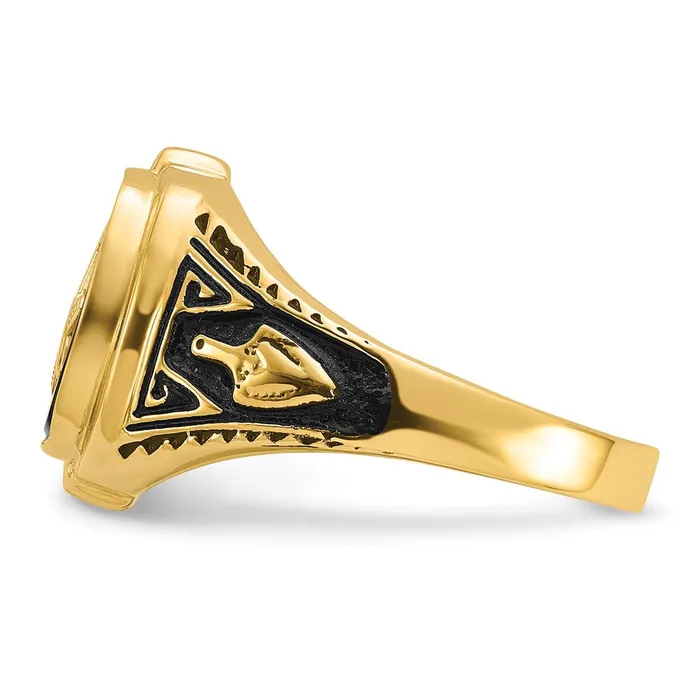 Goldia Rings 14k Yellow Gold Mens Polished Antiqued and Textured with Onyx Masonic Ring
