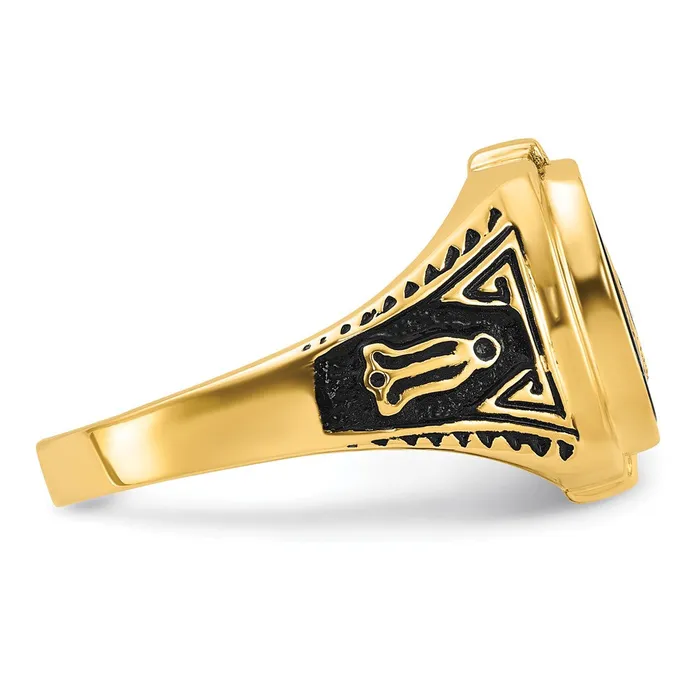Goldia Rings 14k Yellow Gold Mens Polished Antiqued and Textured with Onyx Masonic Ring