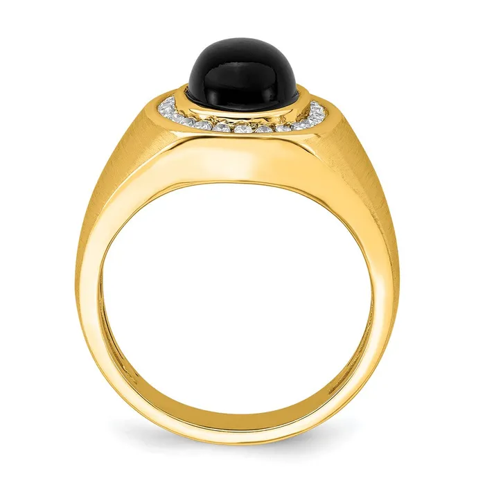Goldia Rings 14K Yellow Gold Oval Onyx and Real Diamond Mens Ring