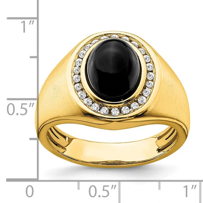 Goldia Rings 14K Yellow Gold Oval Onyx and Real Diamond Mens Ring