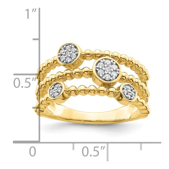 Goldia Rings 14K Yellow Gold Polished Pave Circles Multiband Real Diamond Ring