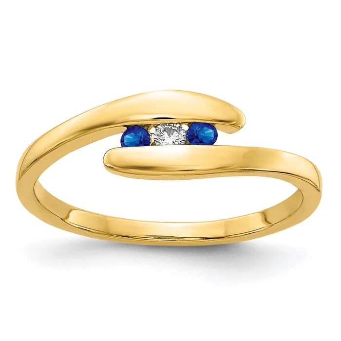 Goldia Rings 14K Yellow Gold Sapphire and Real Diamond 3stone Ring