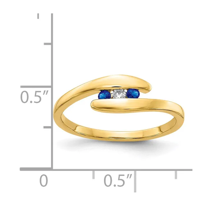 Goldia Rings 14K Yellow Gold Sapphire and Real Diamond 3stone Ring