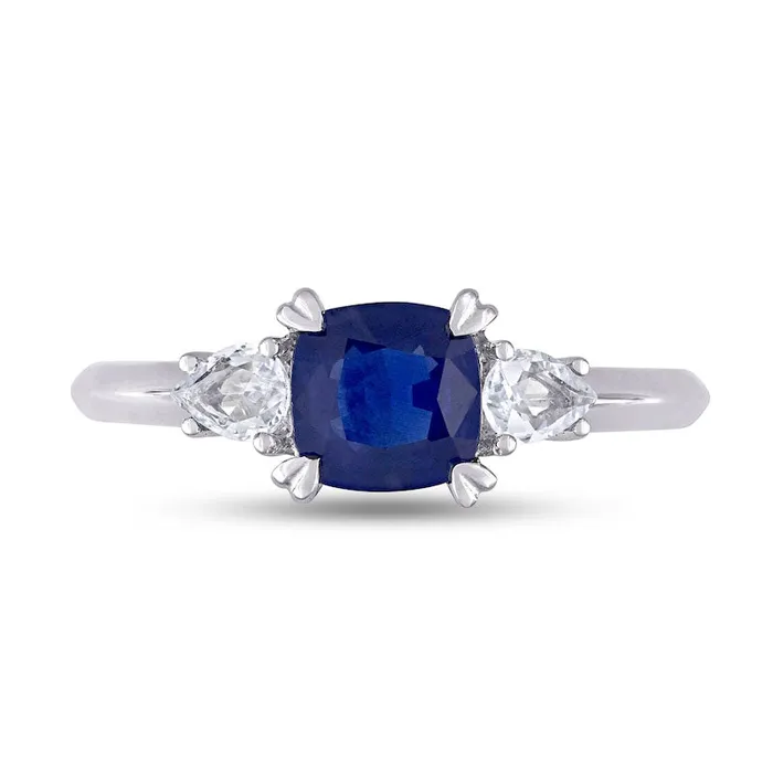 Goldia Rings 60mm CushionCut and PearShaped Blue and White Sapphire Three Stone Ring in Solid 14K White Gold Goldia Rings 60mm CushionCut and PearShaped Blue and White Sapphire Three Stone Ring in Solid 14K White Gold