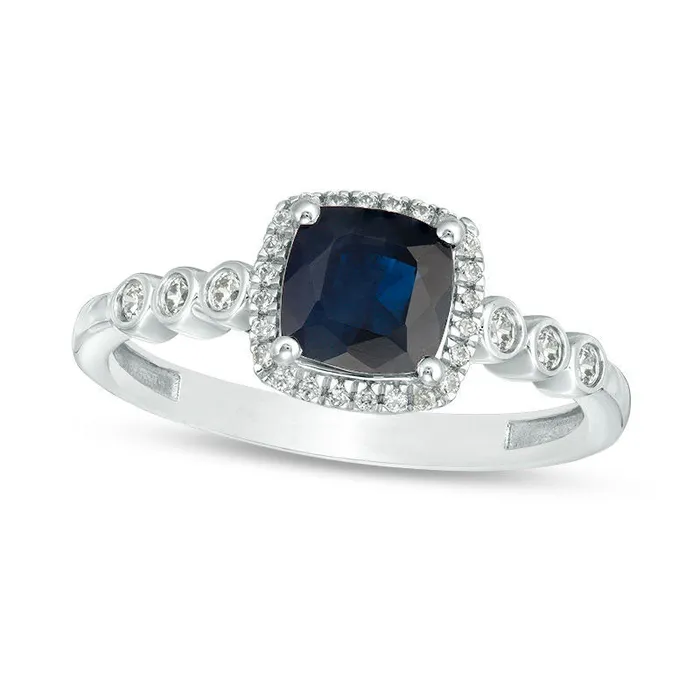 Goldia Rings 60mm CushionCut Blue Sapphire and 017 CT TW Natural Diamond Frame Ring in Solid 10K White Gold Goldia Rings 60mm CushionCut Blue Sapphire and 017 CT TW Natural Diamond Frame Ring in Solid 10K White Gold