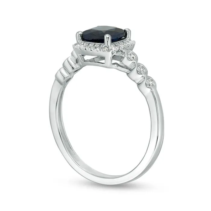 Goldia Rings 60mm CushionCut Blue Sapphire and 017 CT TW Natural Diamond Frame Ring in Solid 10K White Gold Goldia Rings 60mm CushionCut Blue Sapphire and 017 CT TW Natural Diamond Frame Ring in Solid 10K White Gold