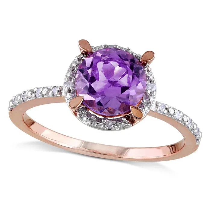 Goldia Rings 70mm Amethyst and Natural Diamond Accent Engagement Ring in Solid 10K Rose Gold Goldia Rings 70mm Amethyst and Natural Diamond Accent Engagement Ring in Solid 10K Rose Gold