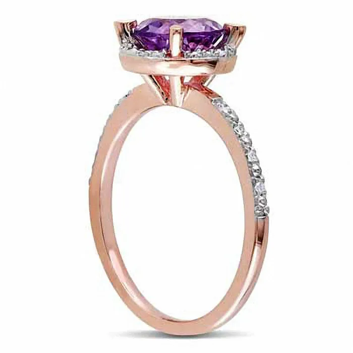 Goldia Rings 70mm Amethyst and Natural Diamond Accent Engagement Ring in Solid 10K Rose Gold Goldia Rings 70mm Amethyst and Natural Diamond Accent Engagement Ring in Solid 10K Rose Gold