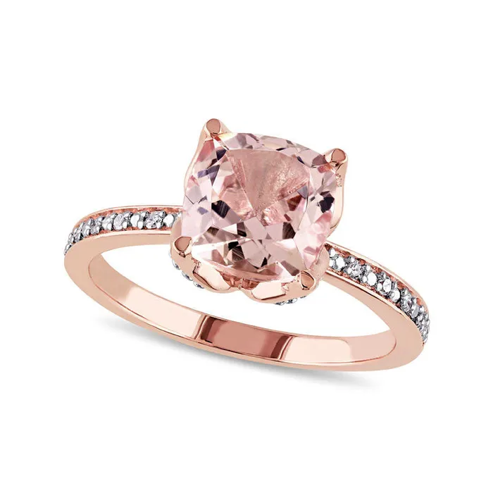 Goldia Rings 80mm CushionCut Morganite and Natural Diamond Accent Engagement Ring in Solid 10K Rose Gold Goldia Rings 80mm CushionCut Morganite and Natural Diamond Accent Engagement Ring in Solid 10K Rose Gold