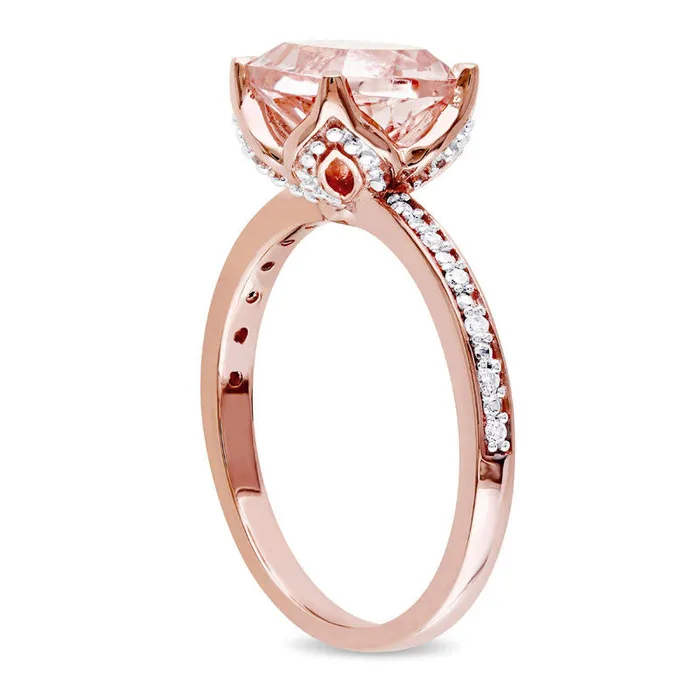 Goldia Rings 80mm CushionCut Morganite and Natural Diamond Accent Engagement Ring in Solid 10K Rose Gold Goldia Rings 80mm CushionCut Morganite and Natural Diamond Accent Engagement Ring in Solid 10K Rose Gold