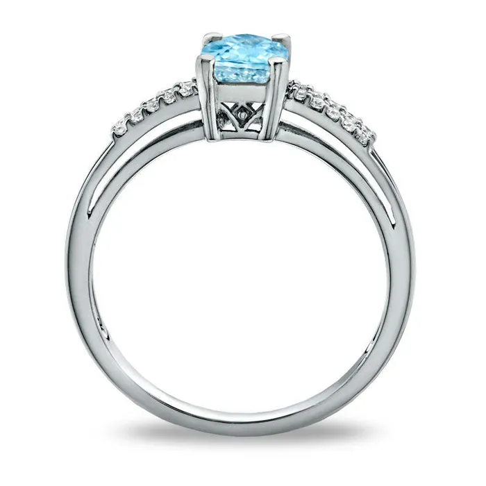 Goldia Rings CushionCut Aquamarine and White Topaz Accent Ring in Sterling Silver Goldia Rings CushionCut Aquamarine and White Topaz Accent Ring in Sterling Silver