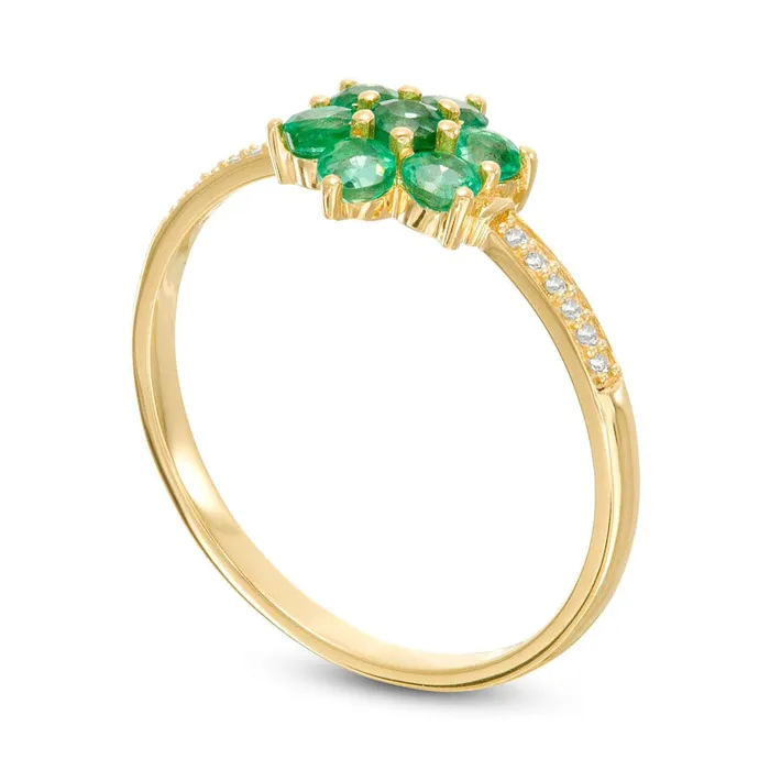 Goldia Rings Emerald and Natural Diamond Accent Flower Cluster Ring in Solid 10K Yellow Gold Goldia Rings Emerald and Natural Diamond Accent Flower Cluster Ring in Solid 10K Yellow Gold