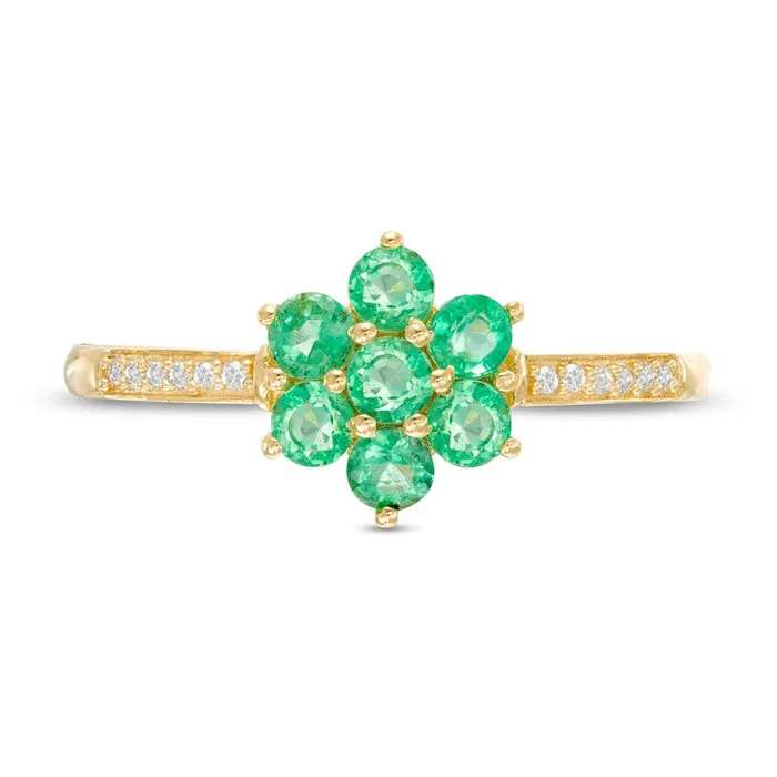 Goldia Rings Emerald and Natural Diamond Accent Flower Cluster Ring in Solid 10K Yellow Gold Goldia Rings Emerald and Natural Diamond Accent Flower Cluster Ring in Solid 10K Yellow Gold
