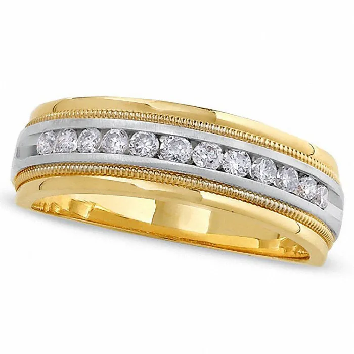 Goldia Rings Mens 050 CT TW Natural Diamond Channel Milgrain Band in Solid 14K TwoTone Gold Goldia Rings Mens 050 CT TW Natural Diamond Channel Milgrain Band in Solid 14K TwoTone Gold