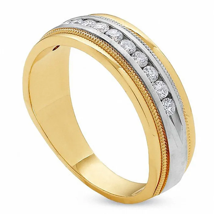 Goldia Rings Mens 050 CT TW Natural Diamond Channel Milgrain Band in Solid 14K TwoTone Gold Goldia Rings Mens 050 CT TW Natural Diamond Channel Milgrain Band in Solid 14K TwoTone Gold