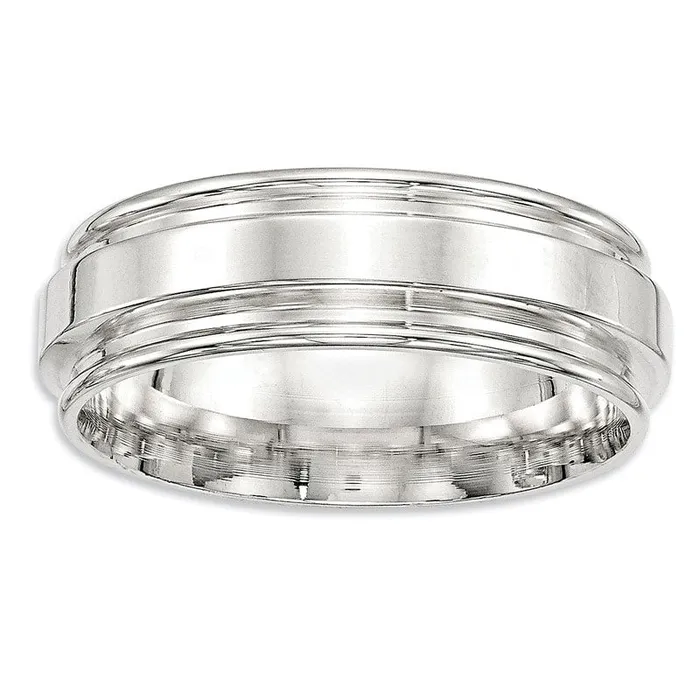 Goldia Rings Mens 70mm Tapered Groove Wedding Band in Sterling Silver