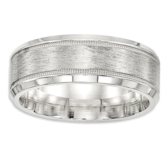 Goldia Rings Mens 80mm Brushed Milgrain Beveled Edge Wedding Band in Sterling Silver Goldia Rings Mens 80mm Brushed Milgrain Beveled Edge Wedding Band in Sterling Silver