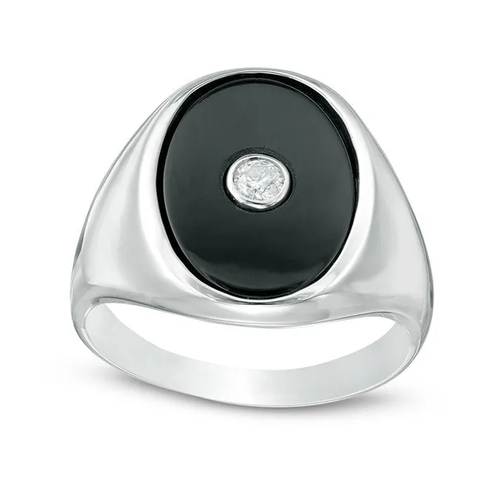 Goldia Rings Mens Oval Onyx and 010 CT Natural Diamond Signet Ring in Sterling Silver Goldia Rings Mens Oval Onyx and 010 CT Natural Diamond Signet Ring in Sterling Silver