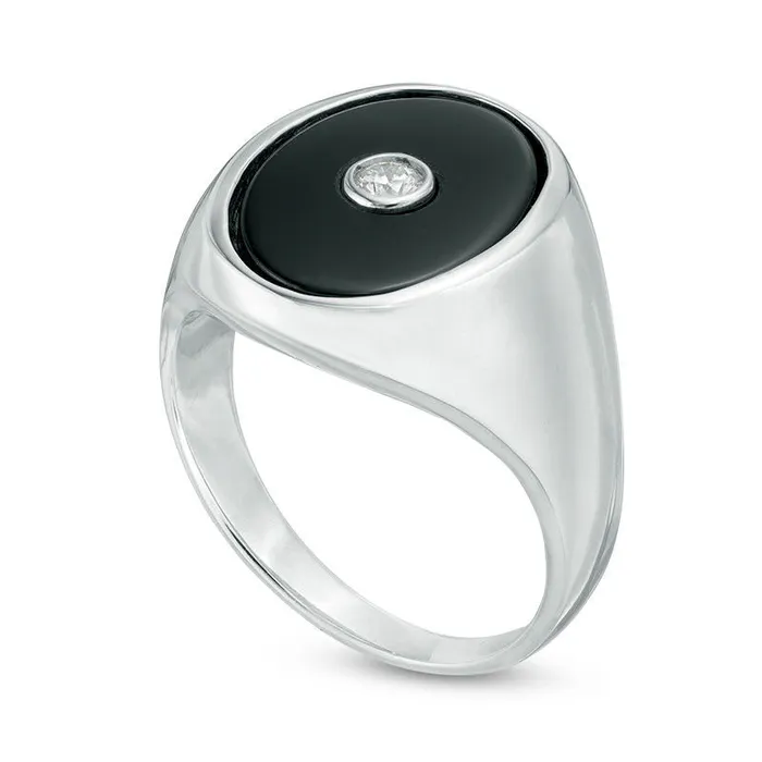 Goldia Rings Mens Oval Onyx and 010 CT Natural Diamond Signet Ring in Sterling Silver Goldia Rings Mens Oval Onyx and 010 CT Natural Diamond Signet Ring in Sterling Silver