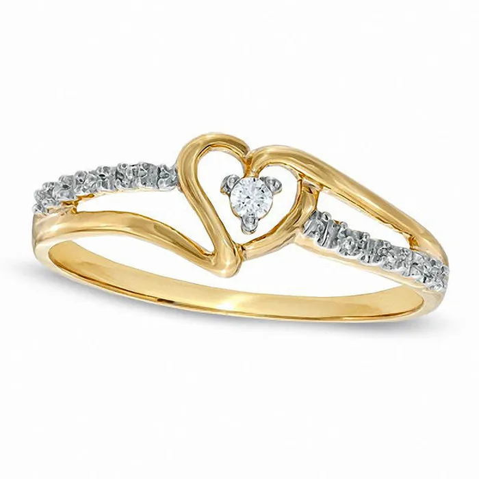 Goldia Rings Natural Diamond Accent Heart Split Shank Promise Ring in Solid 10K Yellow Gold Goldia Rings Natural Diamond Accent Heart Split Shank Promise Ring in Solid 10K Yellow Gold