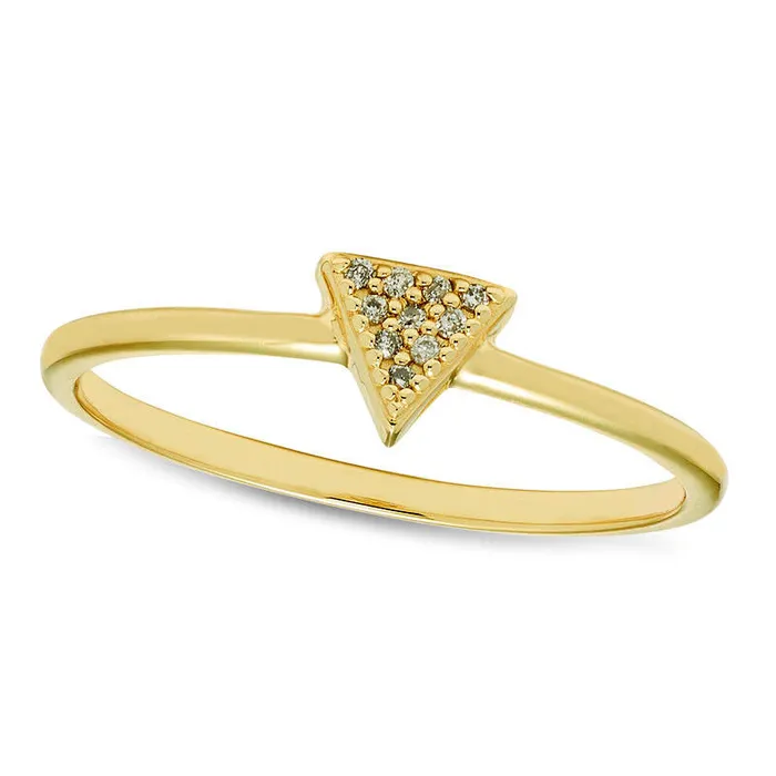 Goldia Rings Natural Diamond Accent Triangle Ring in Solid 10K Yellow Gold