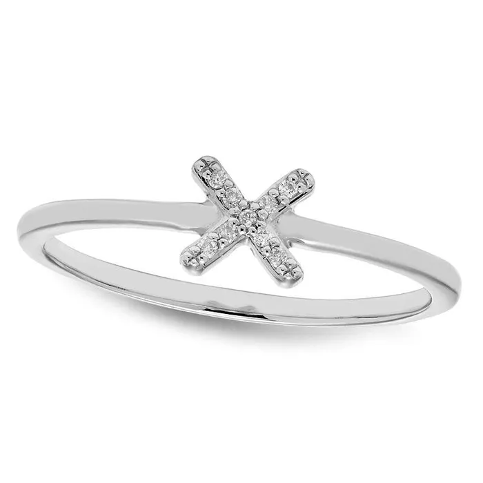 Goldia Rings Natural Diamond Accent X Ring in Solid 10K White Gold