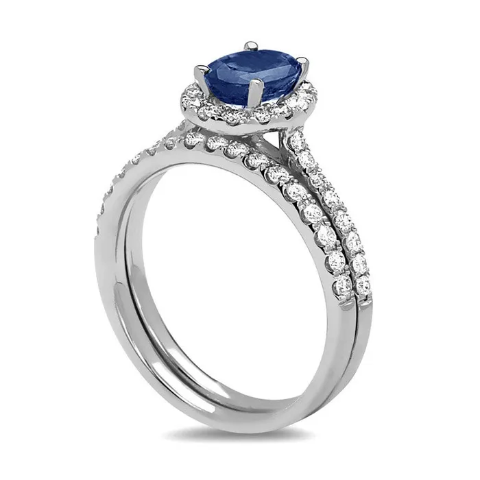 Goldia Rings Oval Blue Sapphire and 063 CT TW Natural Diamond Frame Bridal Engagement Ring Set in Solid 14K White Gold Goldia Rings Oval Blue Sapphire and 063 CT TW Natural Diamond Frame Bridal Engagement Ring Set in Solid 14K White Gold
