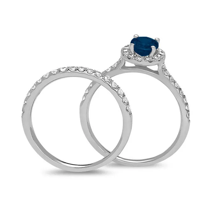 Goldia Rings Oval Blue Sapphire and 063 CT TW Natural Diamond Frame Bridal Engagement Ring Set in Solid 14K White Gold Goldia Rings Oval Blue Sapphire and 063 CT TW Natural Diamond Frame Bridal Engagement Ring Set in Solid 14K White Gold