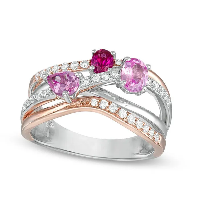 Goldia Rings Oval LabCreated Ruby Pink and White Sapphire Layered MultiRow Ring in Sterling Silver and Rose Rhodium Goldia Rings Oval LabCreated Ruby Pink and White Sapphire Layered MultiRow Ring in Sterling Silver and Rose Rhodium