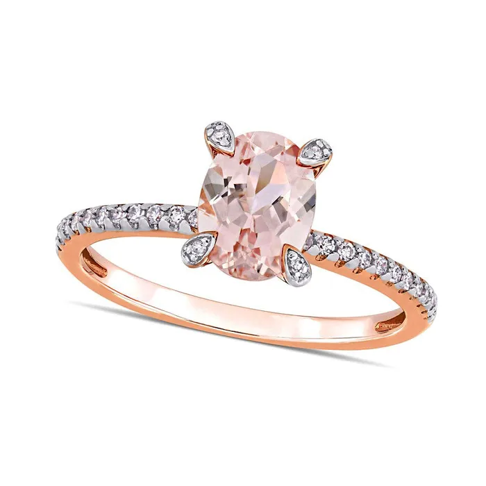 Goldia Rings Oval Morganite and 010 CT TW Natural Diamond Ring in Solid 10K Rose Gold Goldia Rings Oval Morganite and 010 CT TW Natural Diamond Ring in Solid 10K Rose Gold
