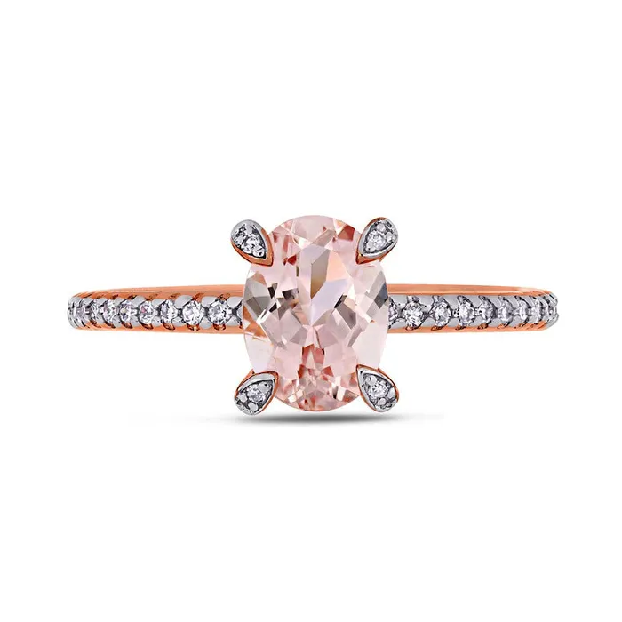 Goldia Rings Oval Morganite and 010 CT TW Natural Diamond Ring in Solid 10K Rose Gold Goldia Rings Oval Morganite and 010 CT TW Natural Diamond Ring in Solid 10K Rose Gold