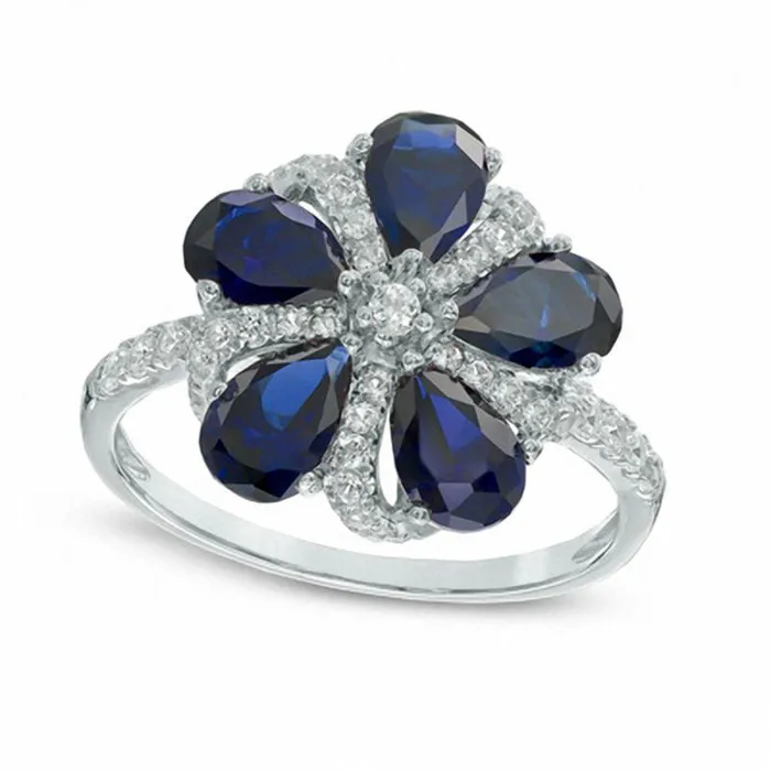 Goldia Rings PearShaped LabCreated Blue and White Sapphire Pinwheel Ring in Sterling Silver Goldia Rings PearShaped LabCreated Blue and White Sapphire Pinwheel Ring in Sterling Silver