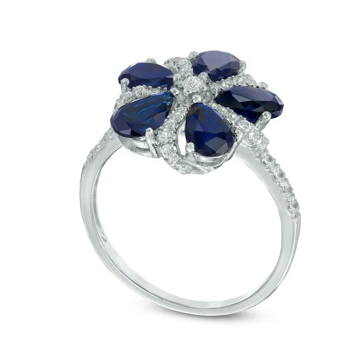 Goldia Rings PearShaped LabCreated Blue and White Sapphire Pinwheel Ring in Sterling Silver Goldia Rings PearShaped LabCreated Blue and White Sapphire Pinwheel Ring in Sterling Silver