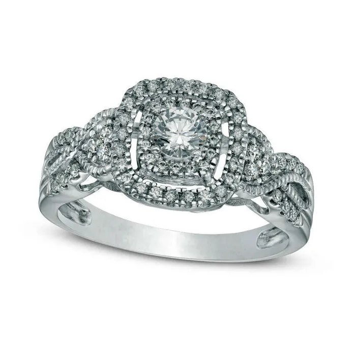 Goldia Rings Previously Owned 050 CT TW Natural Diamond Frame Twist Antique VintageStyle Engagement Ring in Solid 10K White Gold