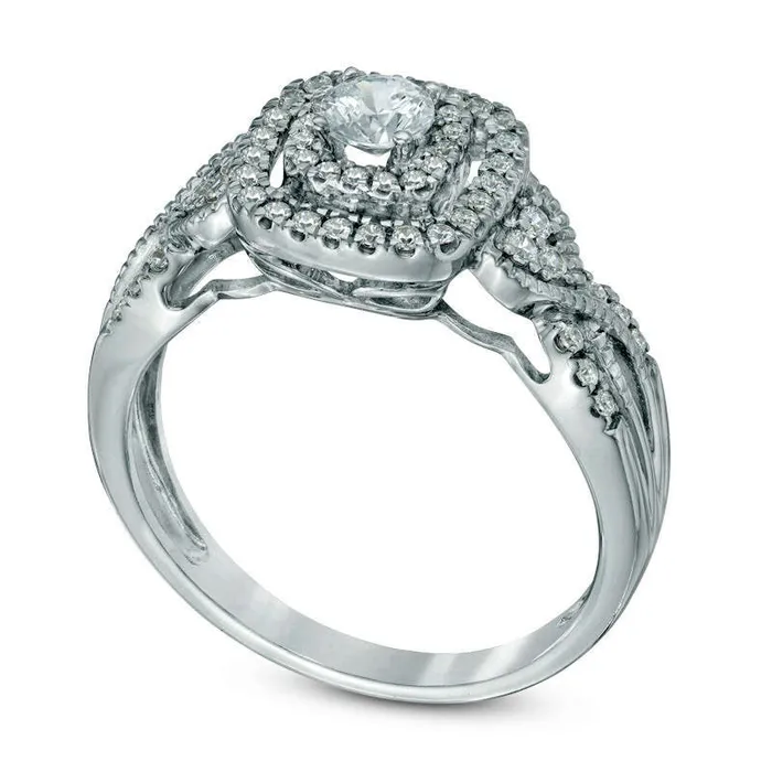 Goldia Rings Previously Owned 050 CT TW Natural Diamond Frame Twist Antique VintageStyle Engagement Ring in Solid 10K White Gold Goldia Rings Previously Owned 050 CT TW Natural Diamond Frame Twist Antique VintageStyle Engagement Ring in Solid 10K White Gold