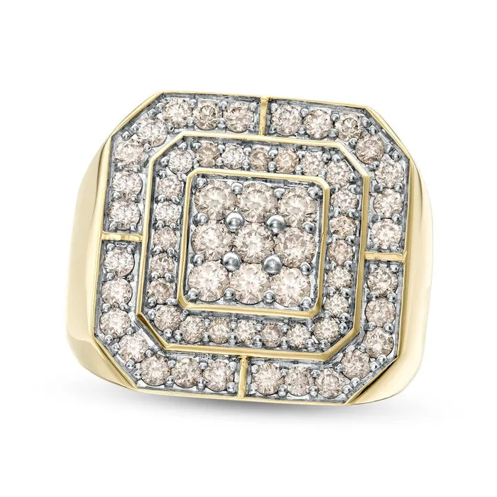 Goldia Rings Previously Owned Mens 20 CT TW Composite Natural Diamond Double Octagonal Frame Ring in Solid 10K Yellow Gold Goldia Rings Previously Owned Mens 20 CT TW Composite Natural Diamond Double Octagonal Frame Ring in Solid 10K Yellow Gold