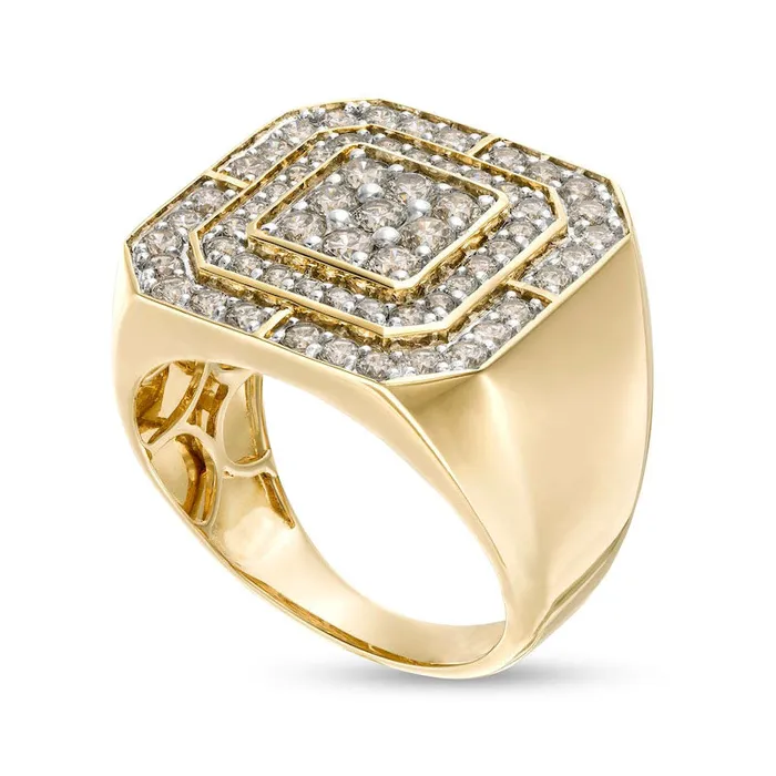 Goldia Rings Previously Owned Mens 20 CT TW Composite Natural Diamond Double Octagonal Frame Ring in Solid 10K Yellow Gold Goldia Rings Previously Owned Mens 20 CT TW Composite Natural Diamond Double Octagonal Frame Ring in Solid 10K Yellow Gold