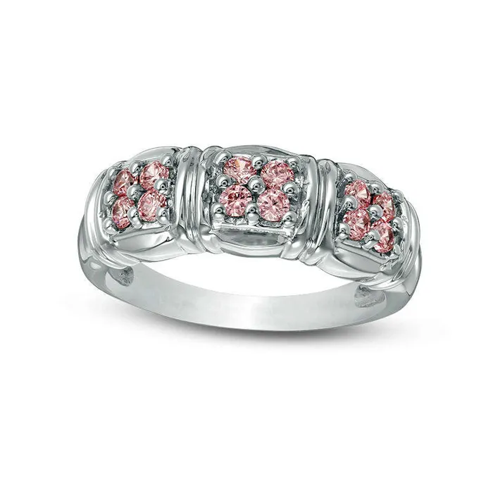 Goldia Rings Quad LabCreated Pink Sapphire Three Stone Ring in Sterling Silver Goldia Rings Quad LabCreated Pink Sapphire Three Stone Ring in Sterling Silver