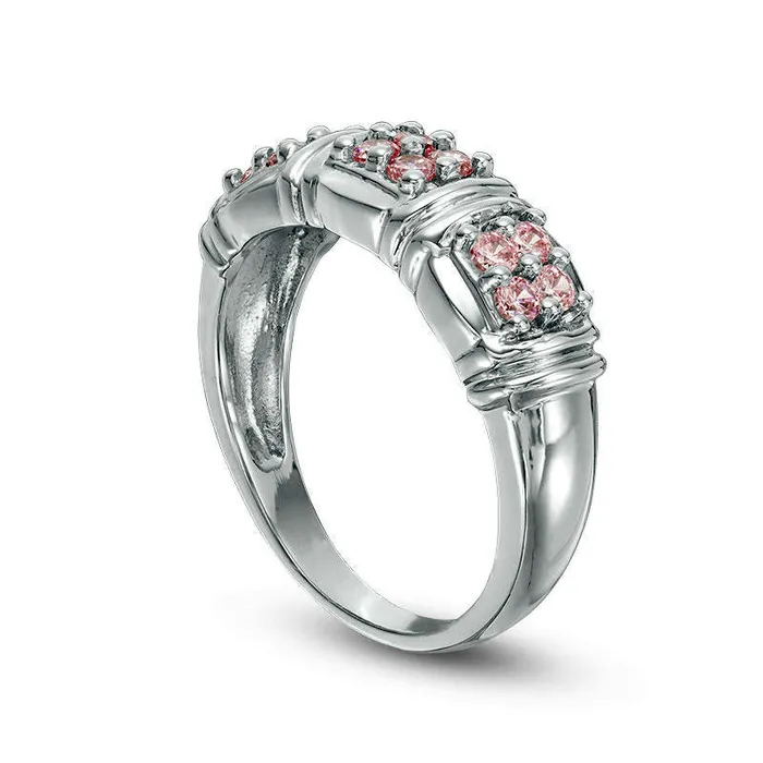 Goldia Rings Quad LabCreated Pink Sapphire Three Stone Ring in Sterling Silver Goldia Rings Quad LabCreated Pink Sapphire Three Stone Ring in Sterling Silver