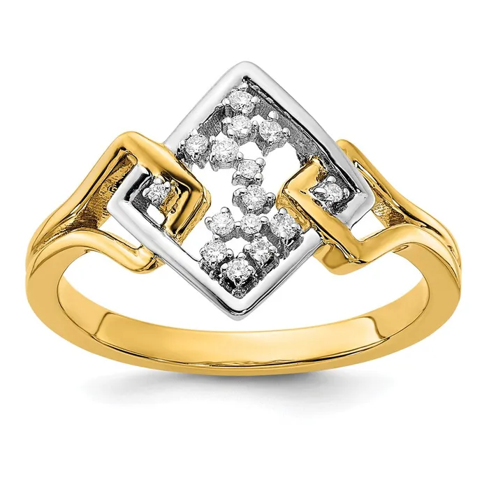 Goldia Rings Solid 14k Twotone Polished Fancy Square Simulated CZ Ring