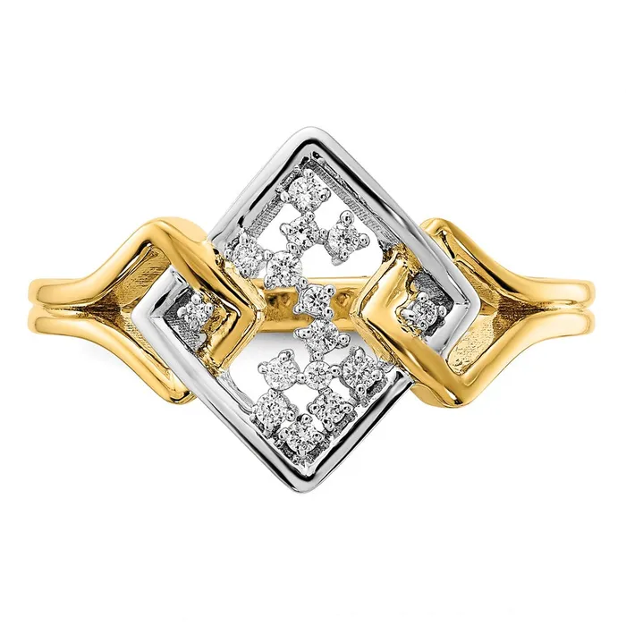 Goldia Rings Solid 14k Twotone Polished Fancy Square Simulated CZ Ring