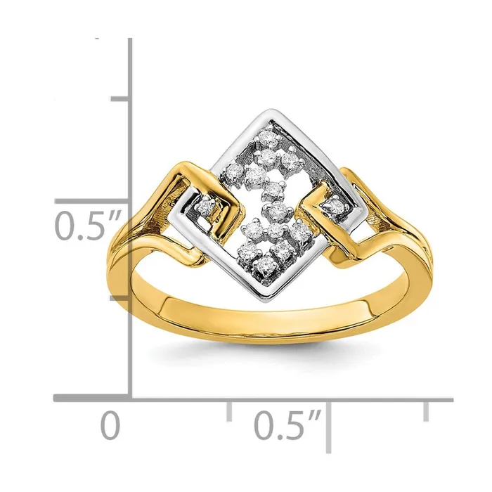 Goldia Rings Solid 14k Twotone Polished Fancy Square Simulated CZ Ring